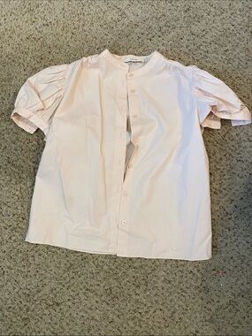 Frame Denim Girls Puff-Sleeve Button Front Blouse - Pale Pink